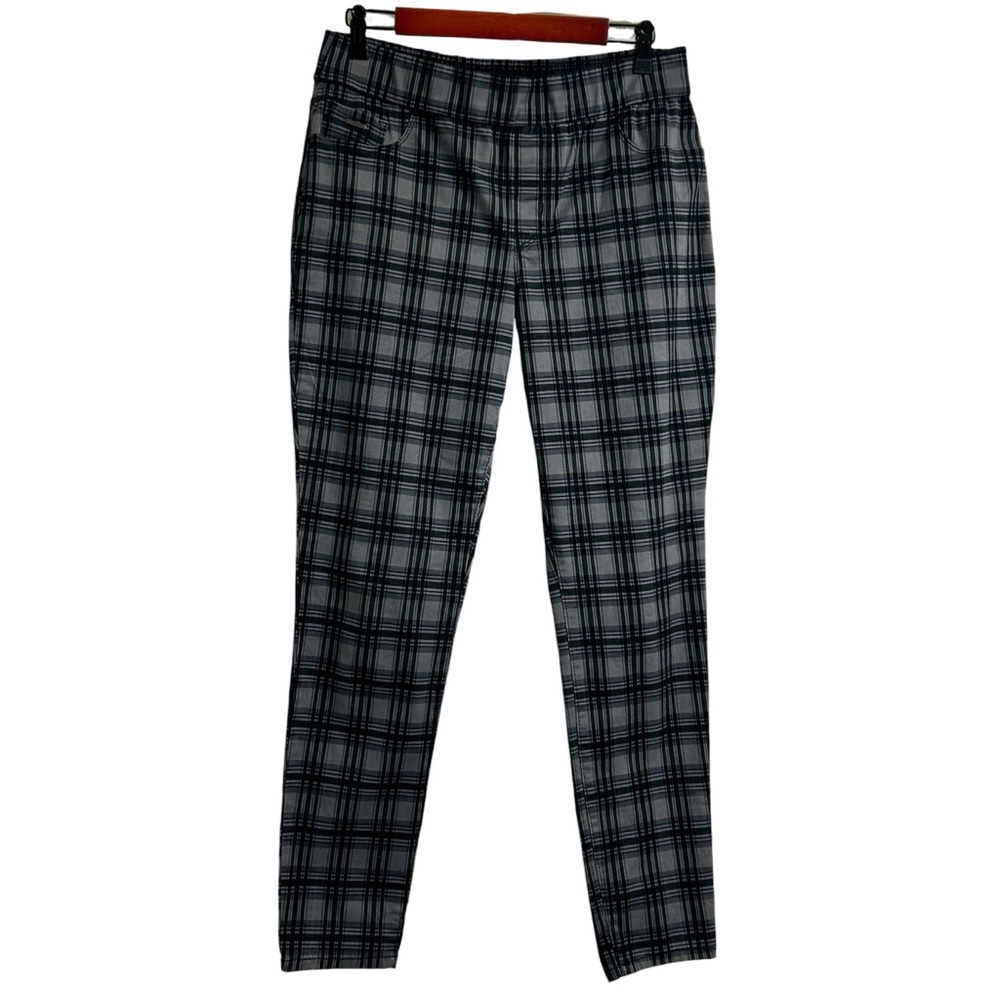 Nine West Heidi Pull-On Skinny Black & Grey Plaid Pants, Size 10